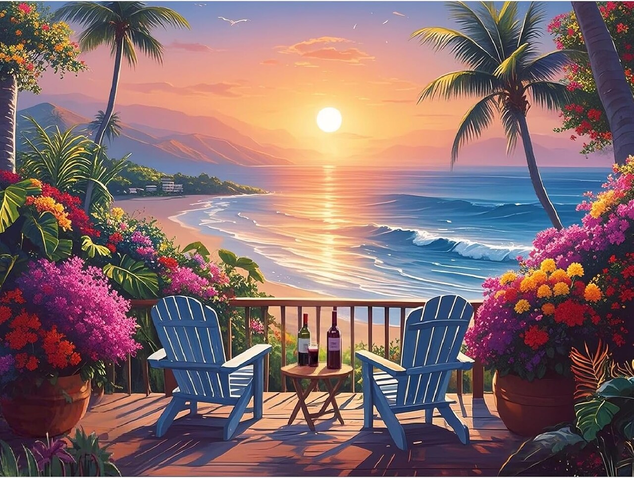 Paint By Numbers Beach Sunset Kit for Adults Beginners – 16x20 Inch DIY Coastal Acrylic Canvas Painting Set, Easy Tropical Wall Art Kit for Home Decor & Gift (Without Frame)